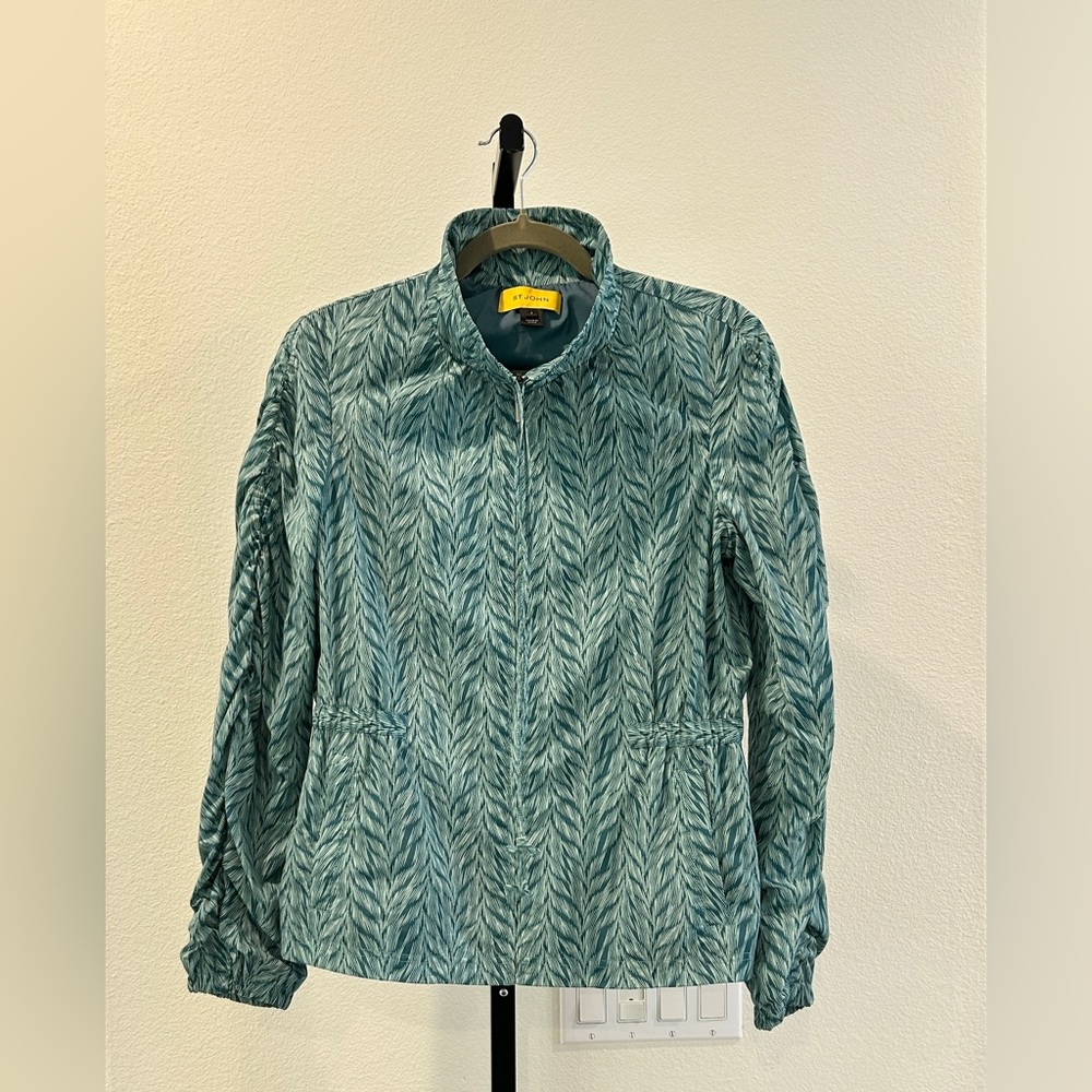 St. John Yellow Tag Windbreaker Jacket Full Zip Gathered Waist & Pockets Size 6